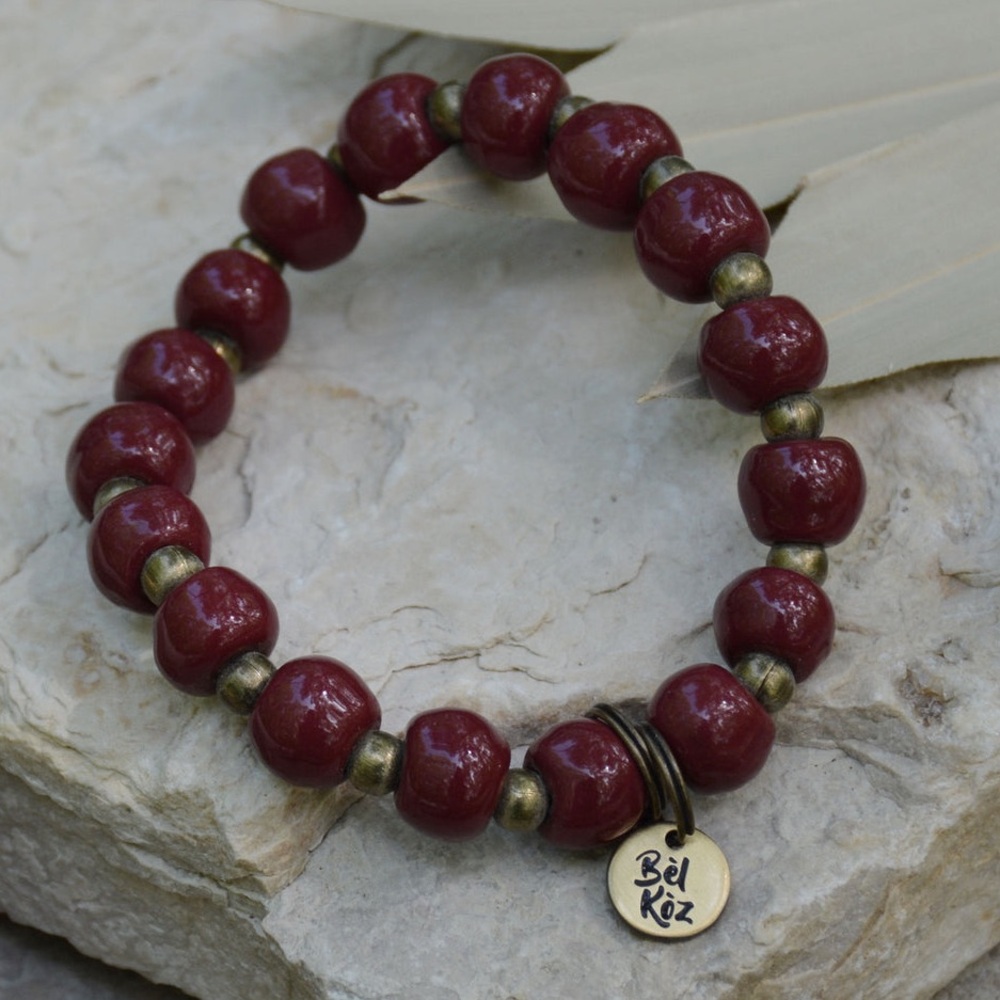 Bel Koz Round Clay Bead Bracelet - Merlot